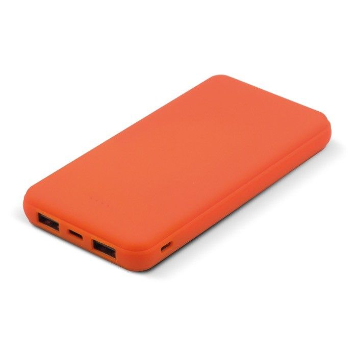 Batterie externe en caoutchouc avec port USB-A et port type C 8000 mAh avec zone d'impression