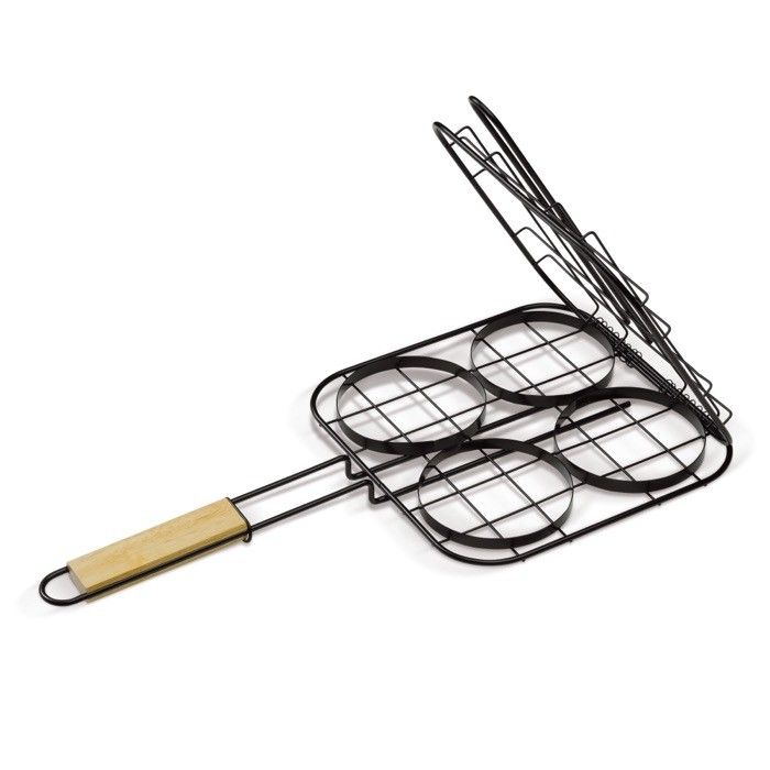 Grille avec poignée en bois pratique pour hamburgers avec zone d'impression