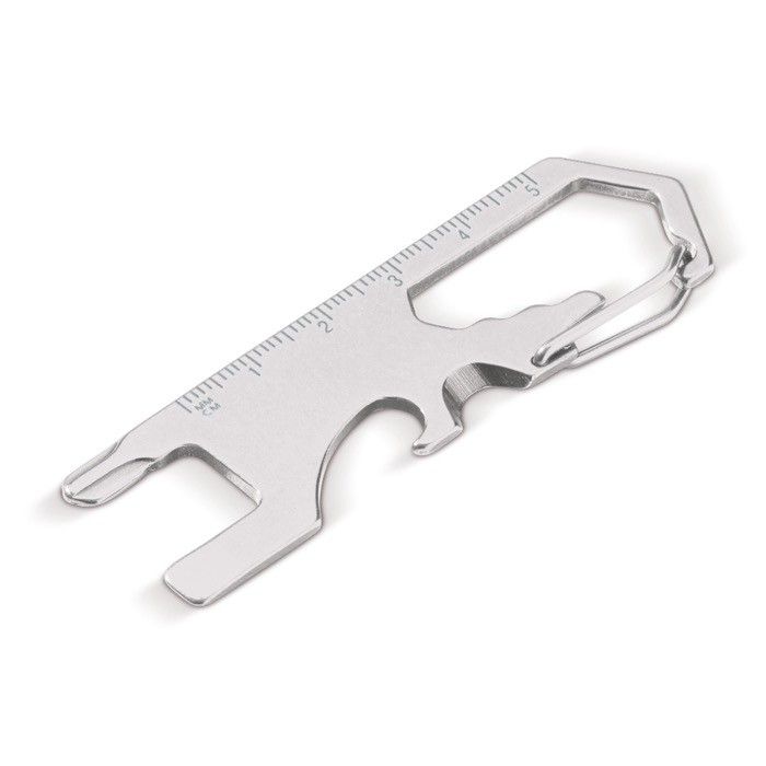 Outil multifonction en acier inoxydable avec mousqueton avec zone d'impression