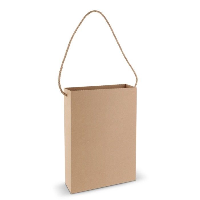 Sac en carton vertical avec anse longue en jute fabrication UE avec zone d'impression
