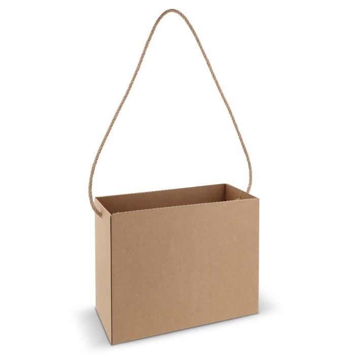 Sac en carton horizontal avec anse longue en jute fabrication UE avec zone d'impression