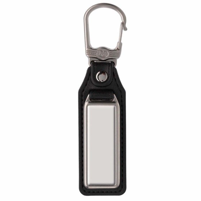 Porte-clés rectangulaire en métal et cuir synthétique à personnaliser avec zone d'impression