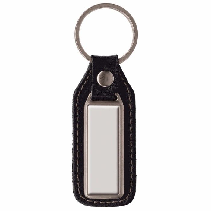 Porte-clés rectangulaire en métal à personnaliser avec cuir avec zone d'impression