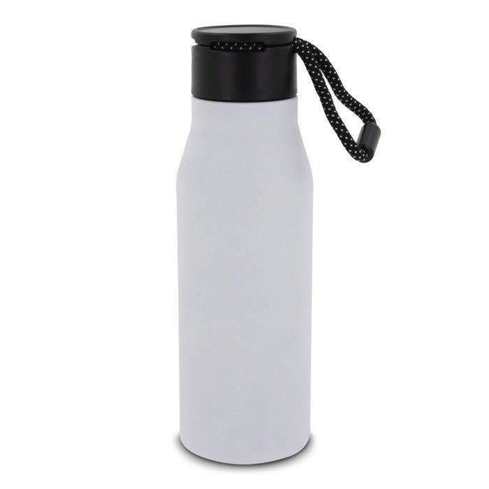 Gourde en acier inoxydable aux couleurs mates avec corde 600ml avec zone d'impression