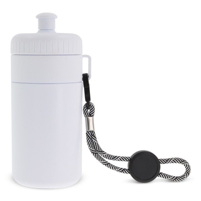 Gourde de sport blanche sans BPA avec cordon de transport 500ml avec zone d'impression