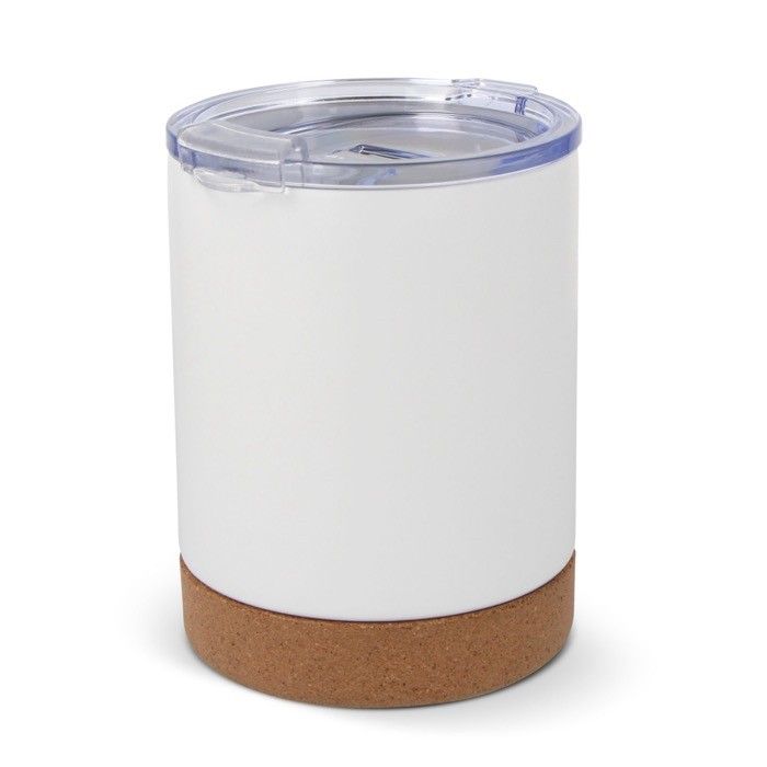 Gobelet en acier inoxydable à double paroi avec base en liège 350ml avec zone d'impression