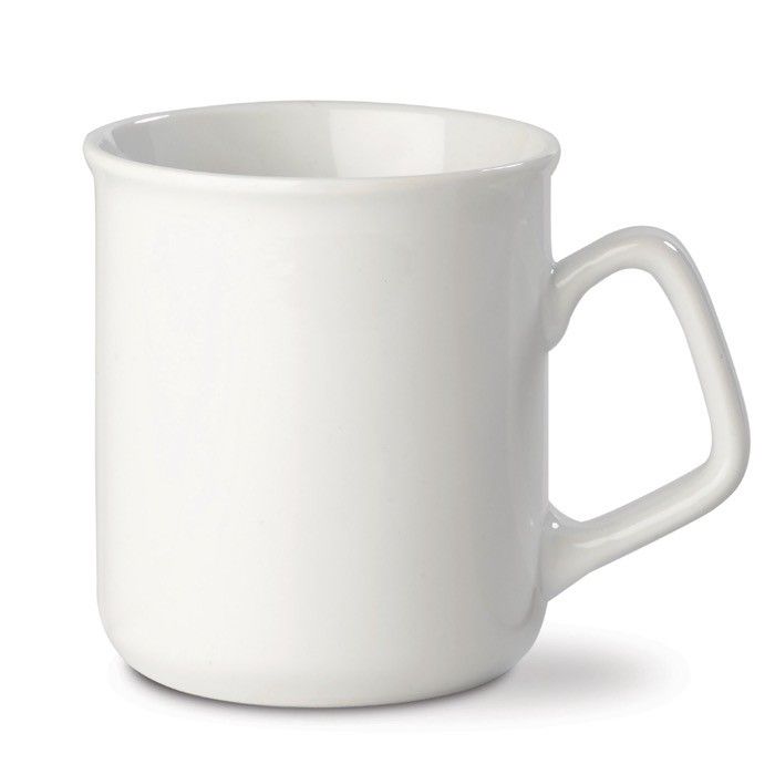 Tasse en porcelaine blanche avec bord arrondi et capacité de 280ml avec zone d'impression