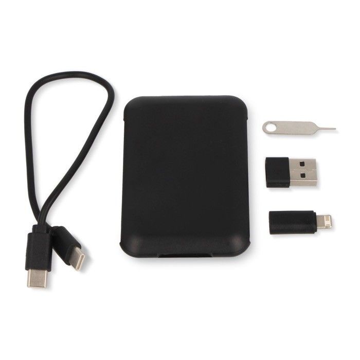 Kit de voyage avec plusieurs connecteurs USB et support pour téléphone avec zone d'impression
