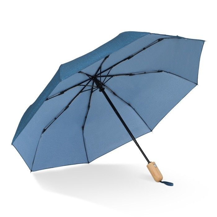Parapluie pliable en RPET avec poignée en bois Ø94 avec zone d'impression