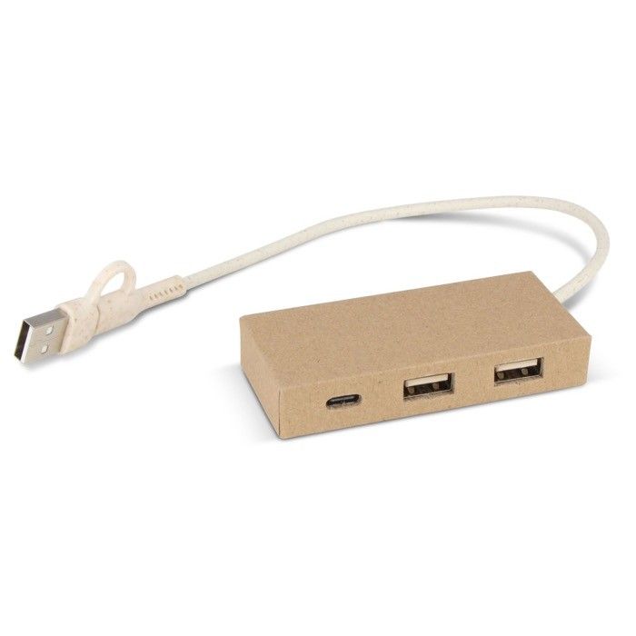 Hub en papier recyclé avec 2 ports USB et un port USB-C avec zone d'impression