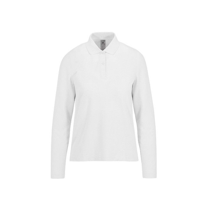 Polo classique pour femme en coton piqué à manches longues 180 g/m² avec zone d'impression