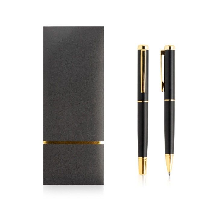 Ensemble stylo et roller en métal avec un design élégant, encre bleue avec zone d'impression