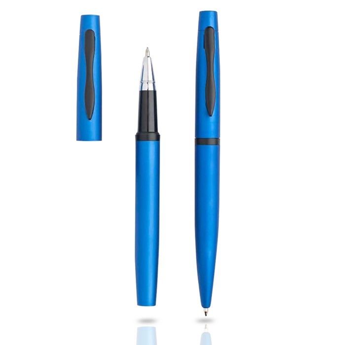 Ensemble roller et stylo avec boîte cadeau assortie, encre bleue avec zone d'impression