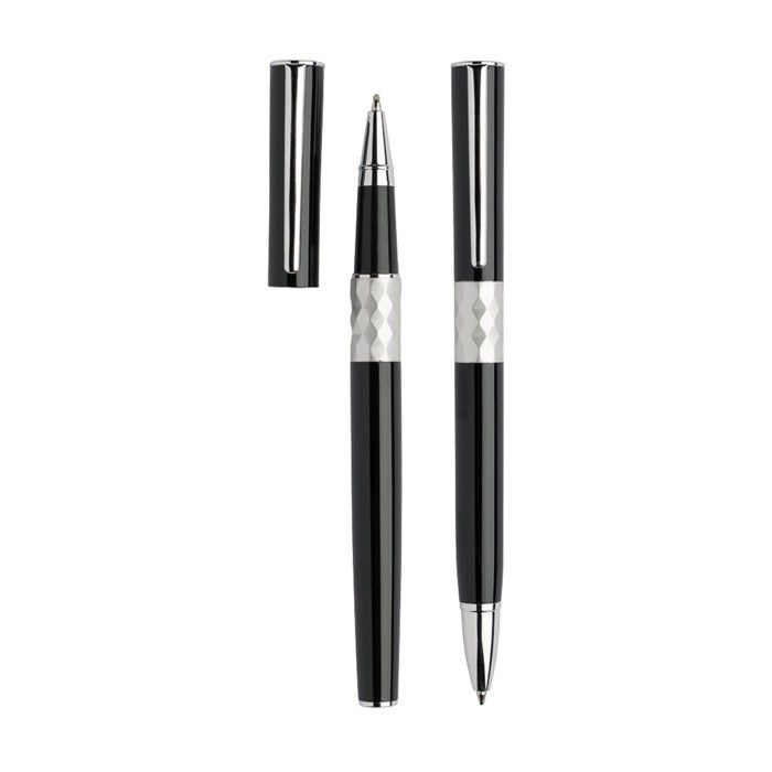Ensemble roller et stylo en métal design avec boîte, encre noire avec zone d'impression