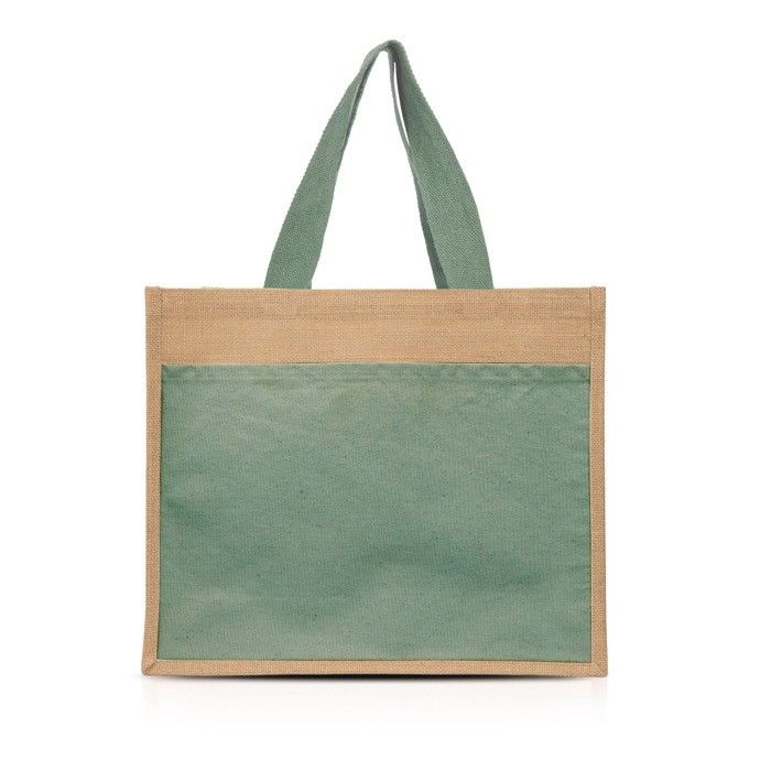 Sac de courses en coton et jute avec poche frontale 11 kg avec zone d'impression