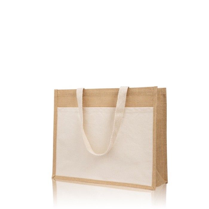 Sac en jute et coton résistant jusqu'à 11 kg avec poche avant avec zone d'impression