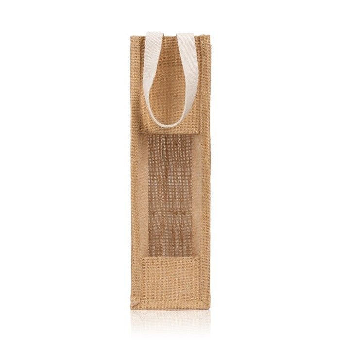 Sac en jute avec finition laminée pour bouteilles de vin 750 ml avec zone d'impression