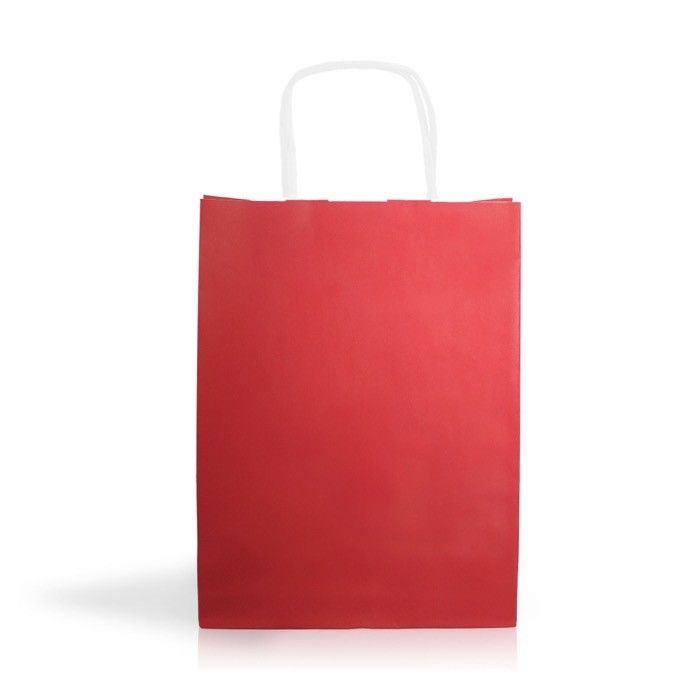 Sac en papier kraft en plusieurs couleurs et poignées courtes 90 g/m² avec zone d'impression