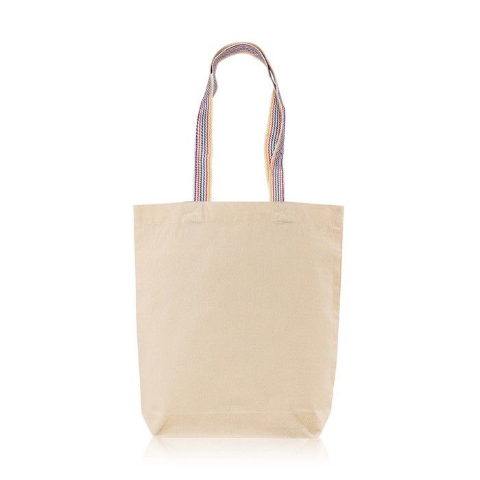 Sac en coton avec soufflet inférieur et poignées colorées 180 g/m² avec zone d'impression