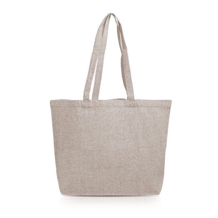 Grand sac en coton recyclé effet chiné avec soufflet 280 g/m² avec zone d'impression