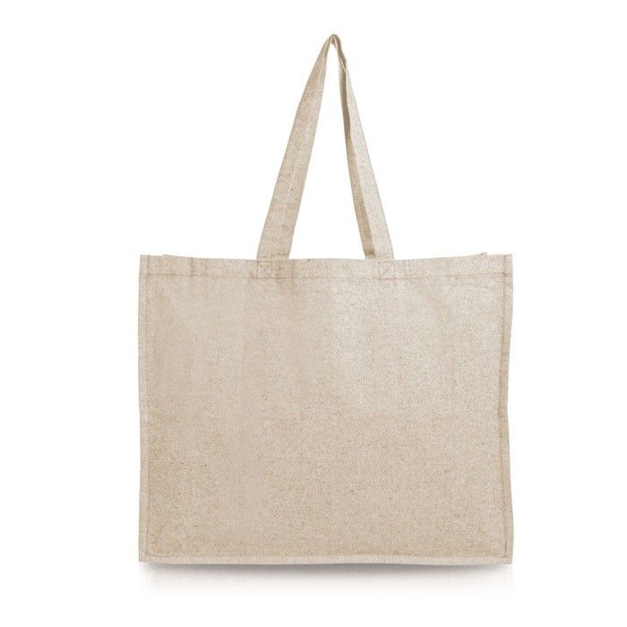 Sac en coton recyclé avec soufflet latéral 190 g/m² avec zone d'impression