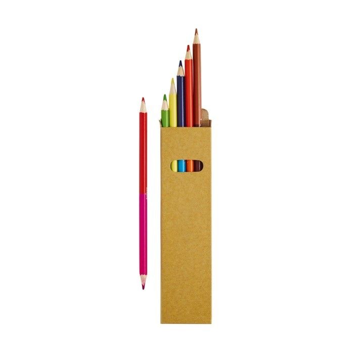 Boîte en carton avec fenêtre avec six crayons bicolores amusants avec zone d'impression