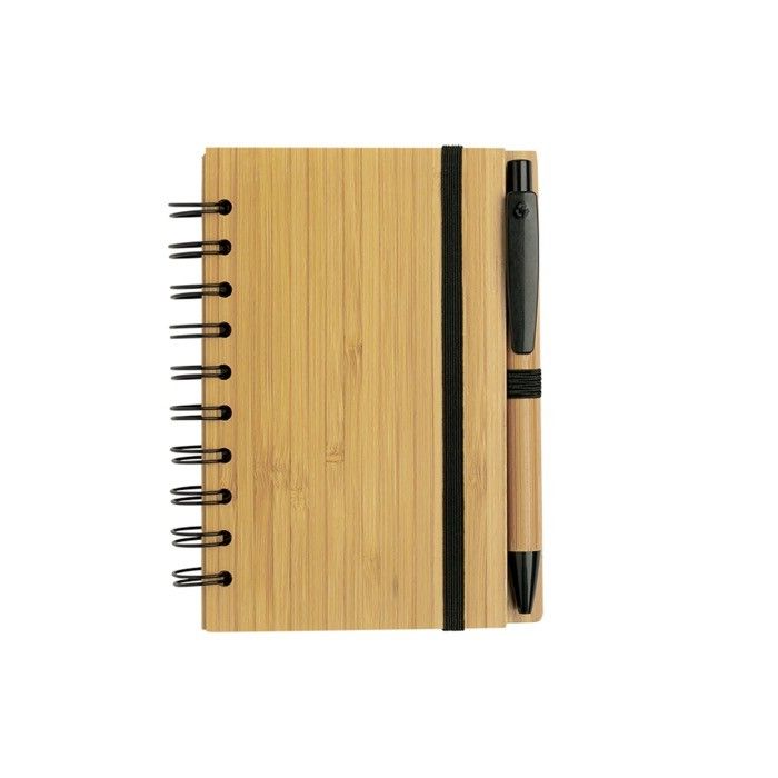 Bloc-notes en bambou avec anneaux et stylo A6 pages à lignes avec zone d'impression