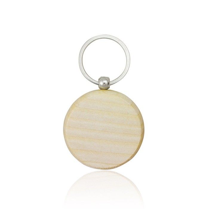 Porte-clés en bois de forme ronde avec grande zone de gravure avec zone d'impression