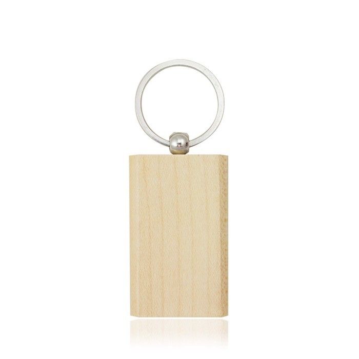 Porte-clés en bois de forme rectangulaire avec anneau en métal avec zone d'impression