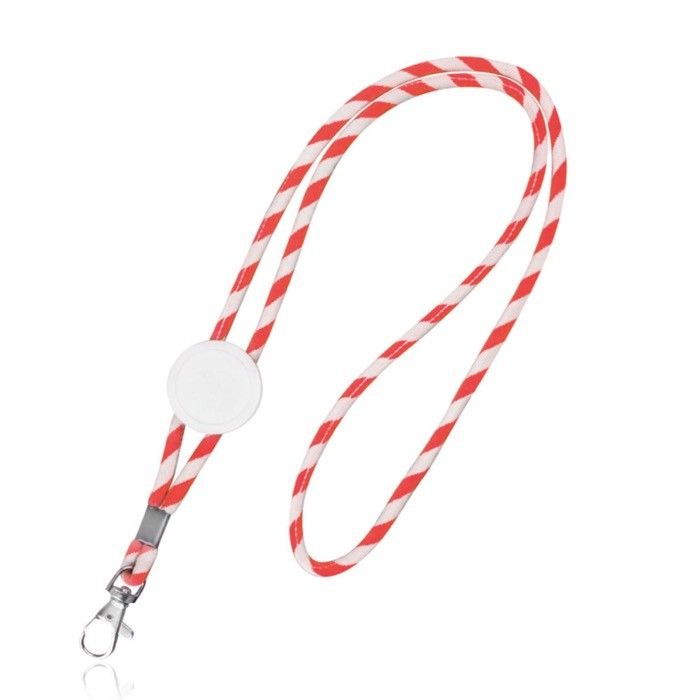 Lanyard tubulaire en polyester avec rayures multicolores avec zone d'impression
