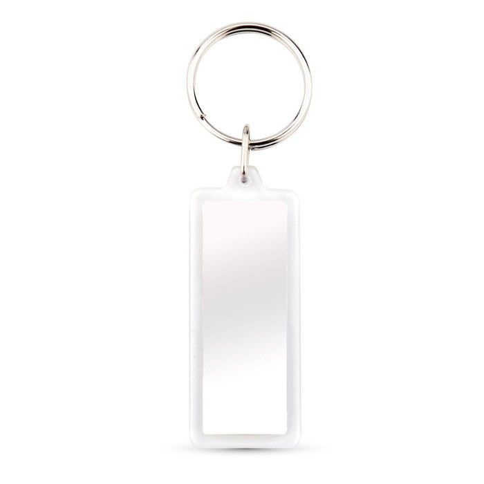 Porte-clés rectangulaire en plastique avec papier inséré des 2 côtés avec zone d'impression