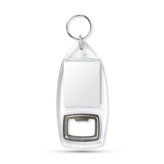 Porte-clés avec décapsuleur et capsule pour papier personnalisé avec zone d'impression