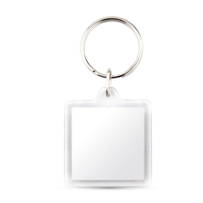 Porte-clés carré avec papier inséré et couvercle en acrylique avec zone d'impression