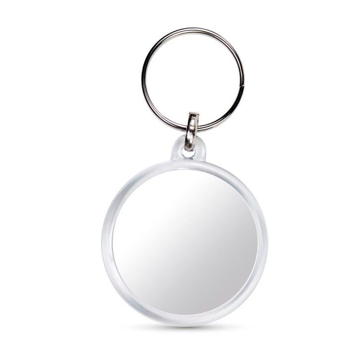 Porte-clés avec forme ronde et couverture avec papier personnalisable avec zone d'impression