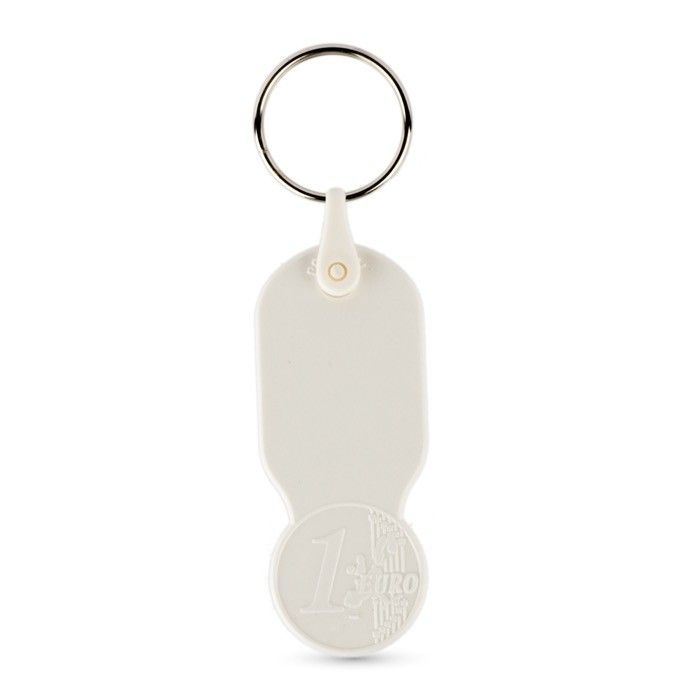 Porte-clés plastique avec jeton 1 euro et couverture personnalisable avec zone d'impression