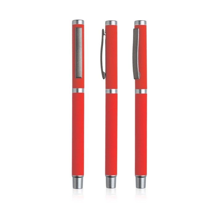 Roller en métal avec finition en gomme et bouchon à clip encre bleue avec zone d'impression