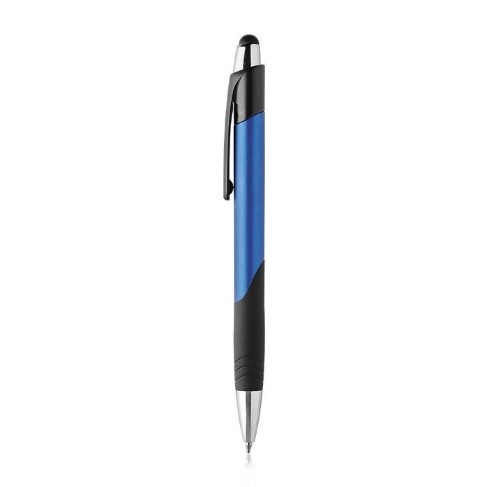 Stylo en plastique coloré avec bouton tactile encre bleue avec zone d'impression