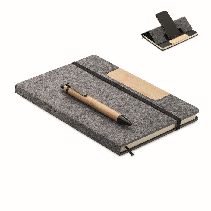 Carnet de notes A5, couverture support téléphone portable en bambou