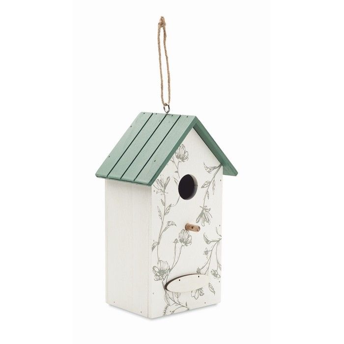 Nichoir pour oiseaux en bois avec un motif floral