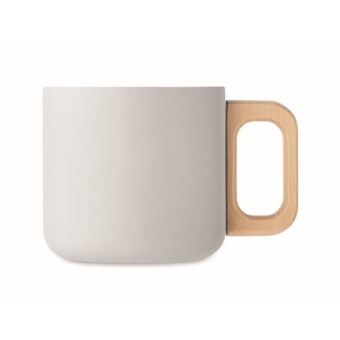 Tasse en acier inoxydable recyclé avec poignée en bois, 350ml
