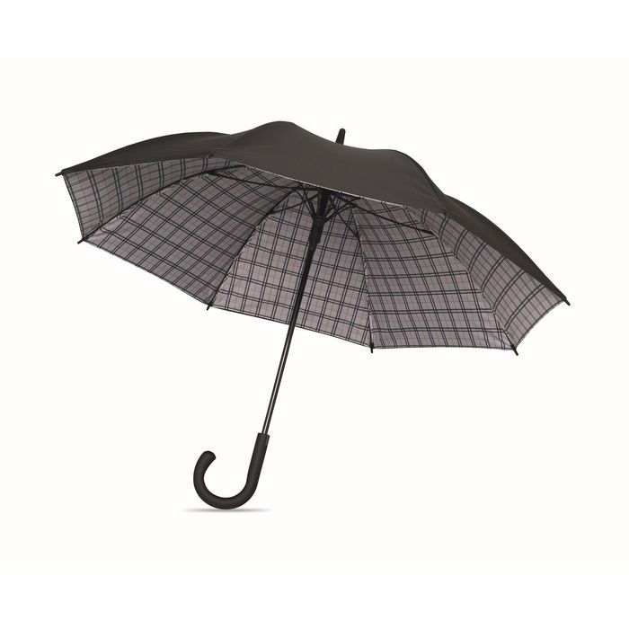 Parapluie anti-vent en pongé avec intérieur à carreaux, Ø58cm