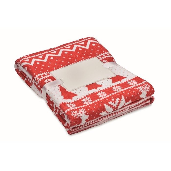 Plaid polaire en RPET avec motif de Noël et carte 190g/m2