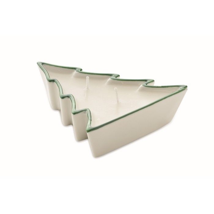 Bougie végétale dans un support en forme de sapin de Noël