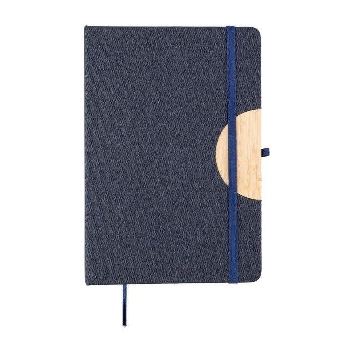 Carnet couverture pliable et support téléphone, feuilles lignées A5 couleur bleu avec zone d'impression