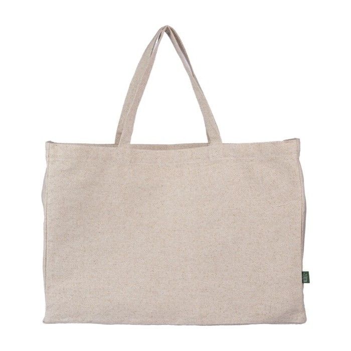 Sac en chanvre de couleur naturelle avec anses assorties 280 g/m² couleur kaki avec zone d'impression