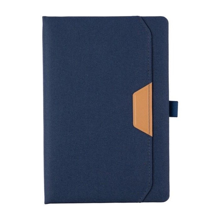 Carnet avec couverture rigide en RPET et feuilles lignées, format A5 couleur noir avec zone d'impression