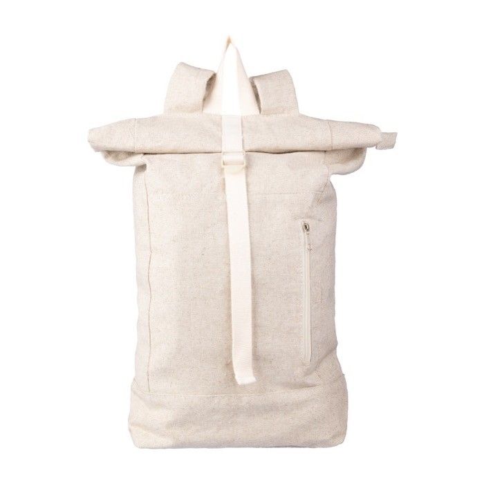 Sac à dos enroulable en chanvre fermeture éclair frontale, 280 g/m² couleur kaki avec zone d'impression