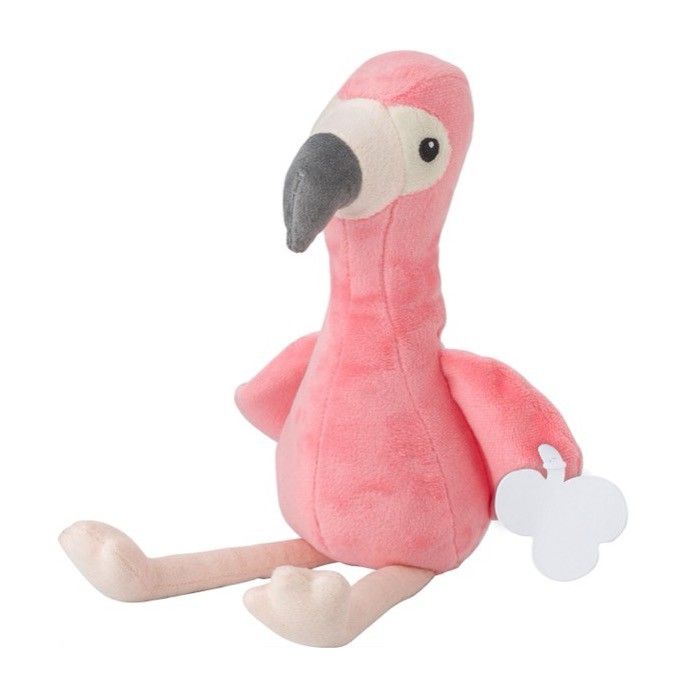 Peluche flamant rose avec possibilité de personnaliser l'étiquette