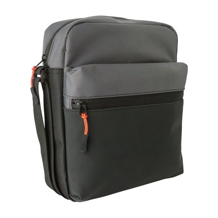 Sac bandoulière bicolore en polyester avec plusieurs compartiments couleur gris avec zone d'impression