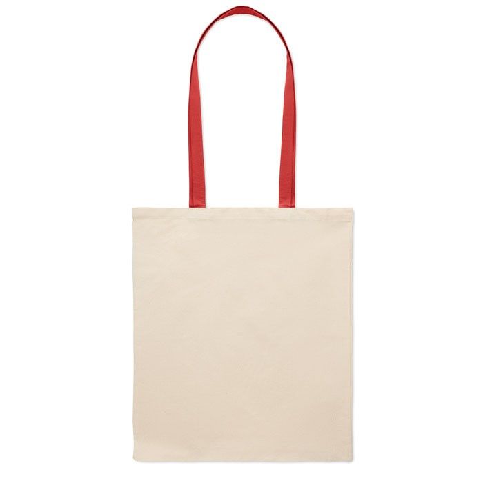 Sac en coton couleur naturelle avec longues anses colorées, 140 g/m²